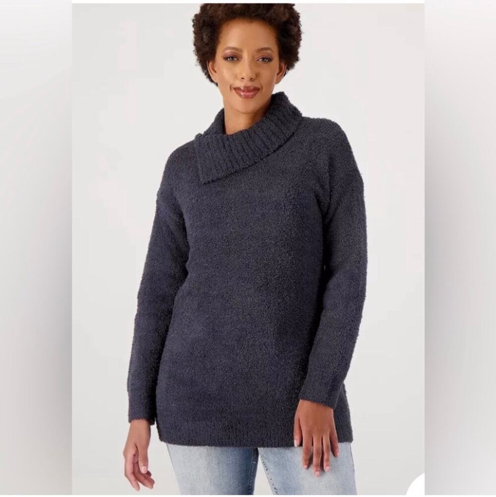 Barefoot Dreams Sweater Womens Large Blue Cozy Chic Tunic Cowl Pullover Comfort